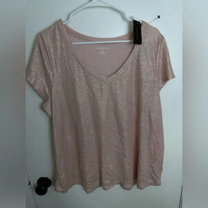 Lane Bryant Shimmery Blush Pink V-Neck Short Sleeve Tee